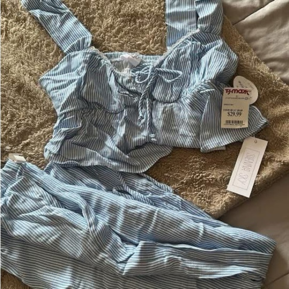 Light Blue & White Striped Two-Piece Set